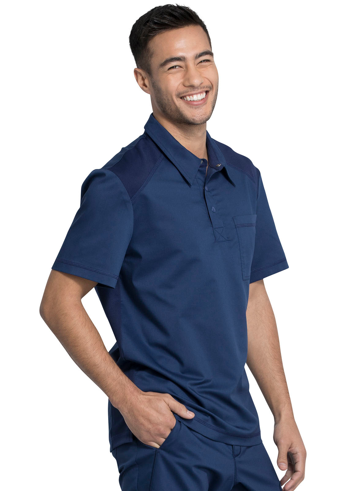 Revolution WW615 Men's Polo Shirt Navy Model Image Left Side | Cherokee Workwear