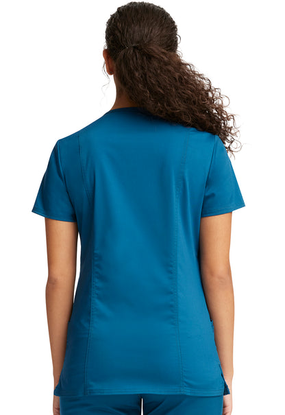 Revolution WW620 V-Neck Top Caribbean Blue Model Image Back | Cherokee Workwear