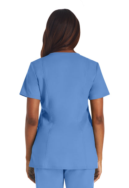 Revolution WW620 V-Neck Top Ciel Model Image Back | Cherokee Workwear