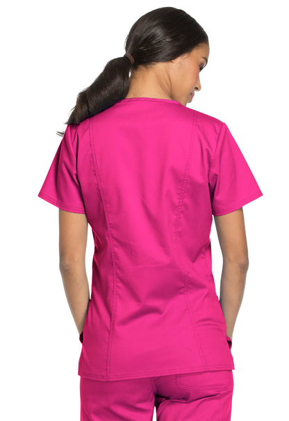 Revolution WW620 V-Neck Top Electric Pink Model Image Back | Cherokee Workwear