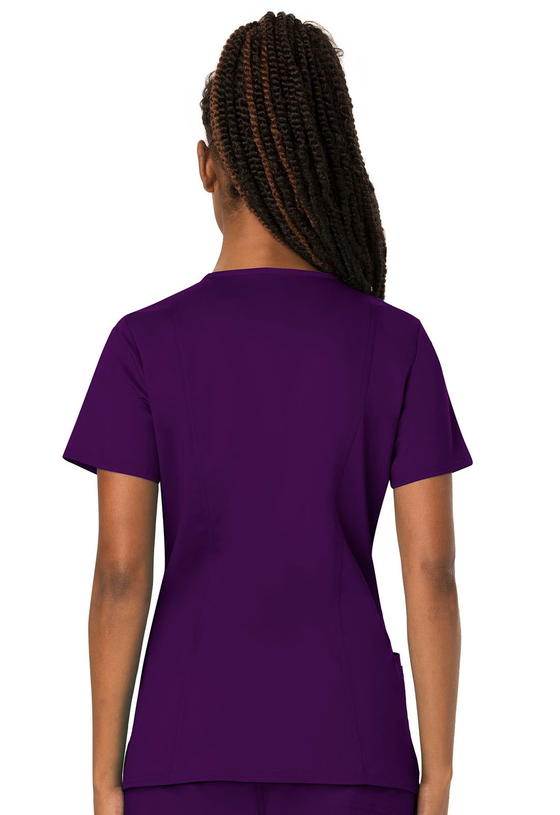 Revolution WW620 V-Neck Top Eggplant Model Image Back | Cherokee Workwear