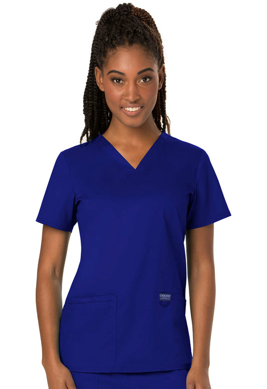 Revolution WW620 V-Neck Top Galaxy Blue Model Image Front | Cherokee Workwear