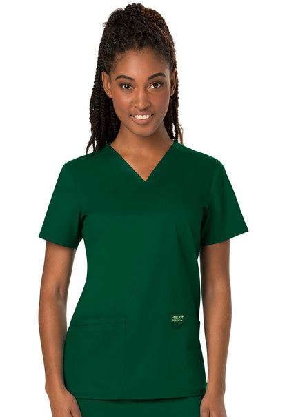 Revolution WW620 V-Neck Top Hunter Green Model Image Front | Cherokee Workwear