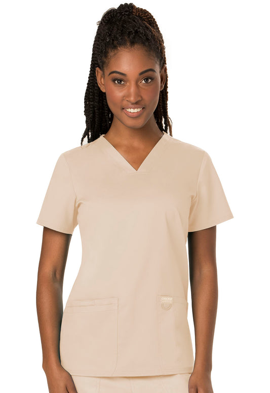 Revolution WW620 V-Neck Top Khaki Model Image Front | Cherokee Workwear