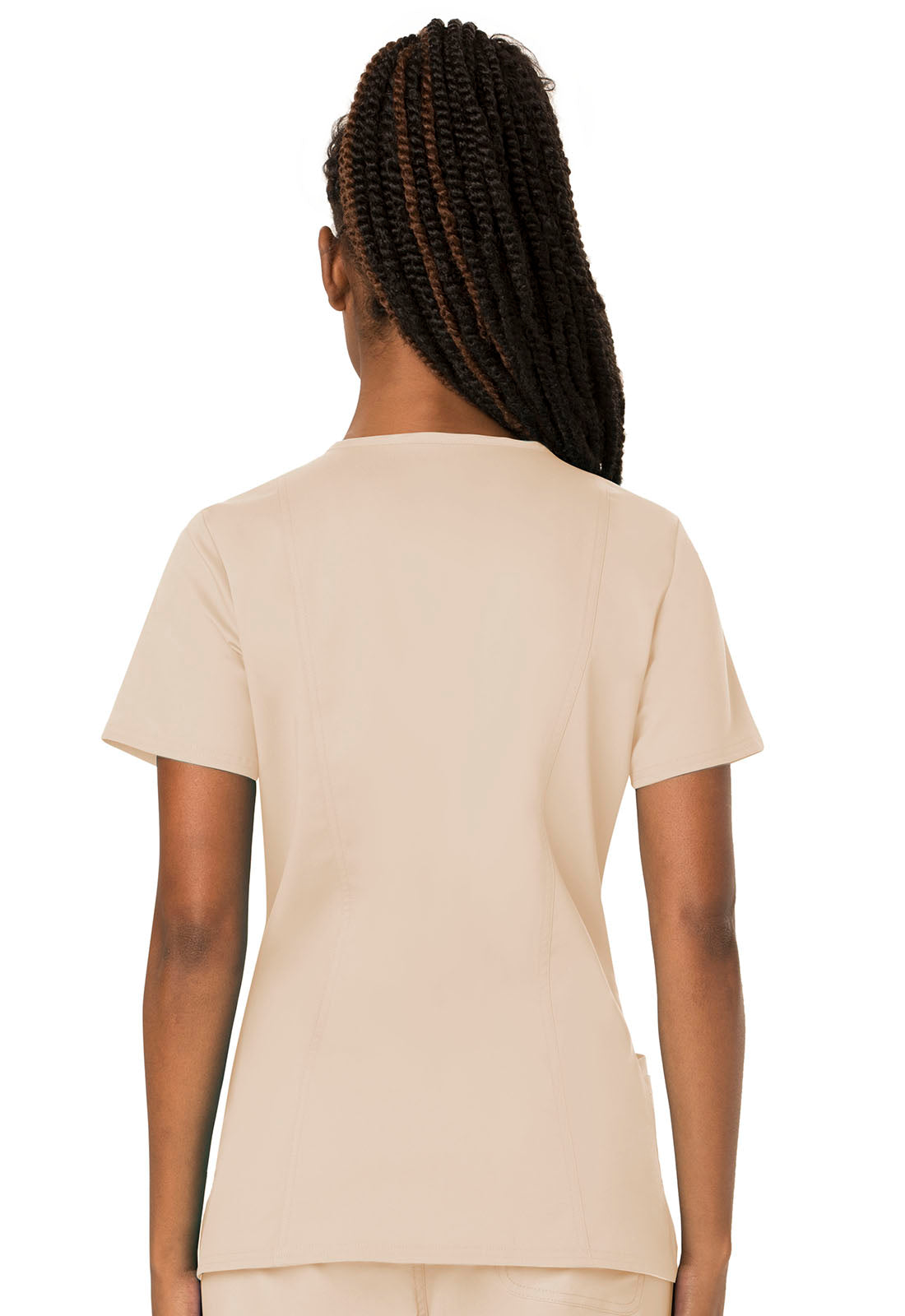 Revolution WW620 V-Neck Top Khaki Model Image Back | Cherokee Workwear