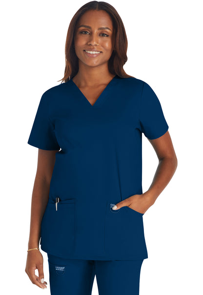 Revolution WW620 V-Neck Top Navy Model Image Front | Cherokee Workwear