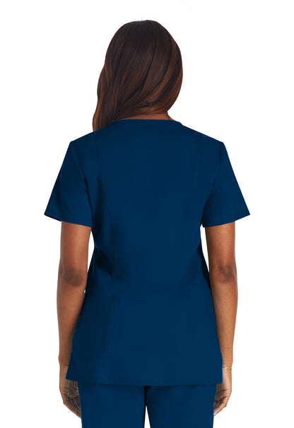 Revolution WW620 V-Neck Top Navy Model Image Back | Cherokee Workwear