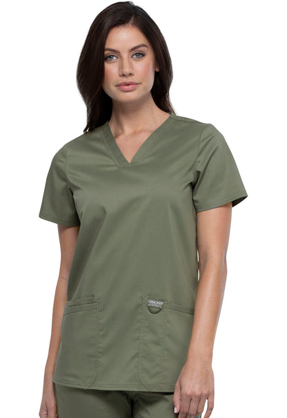 Revolution WW620 V-Neck Top Olive Model Image Front | Cherokee Workwear