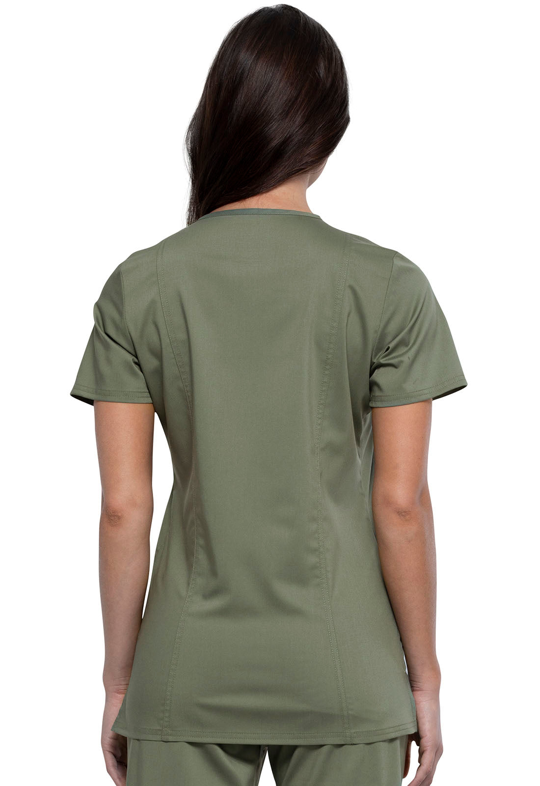 Revolution WW620 V-Neck Top Olive Model Image Back | Cherokee Workwear