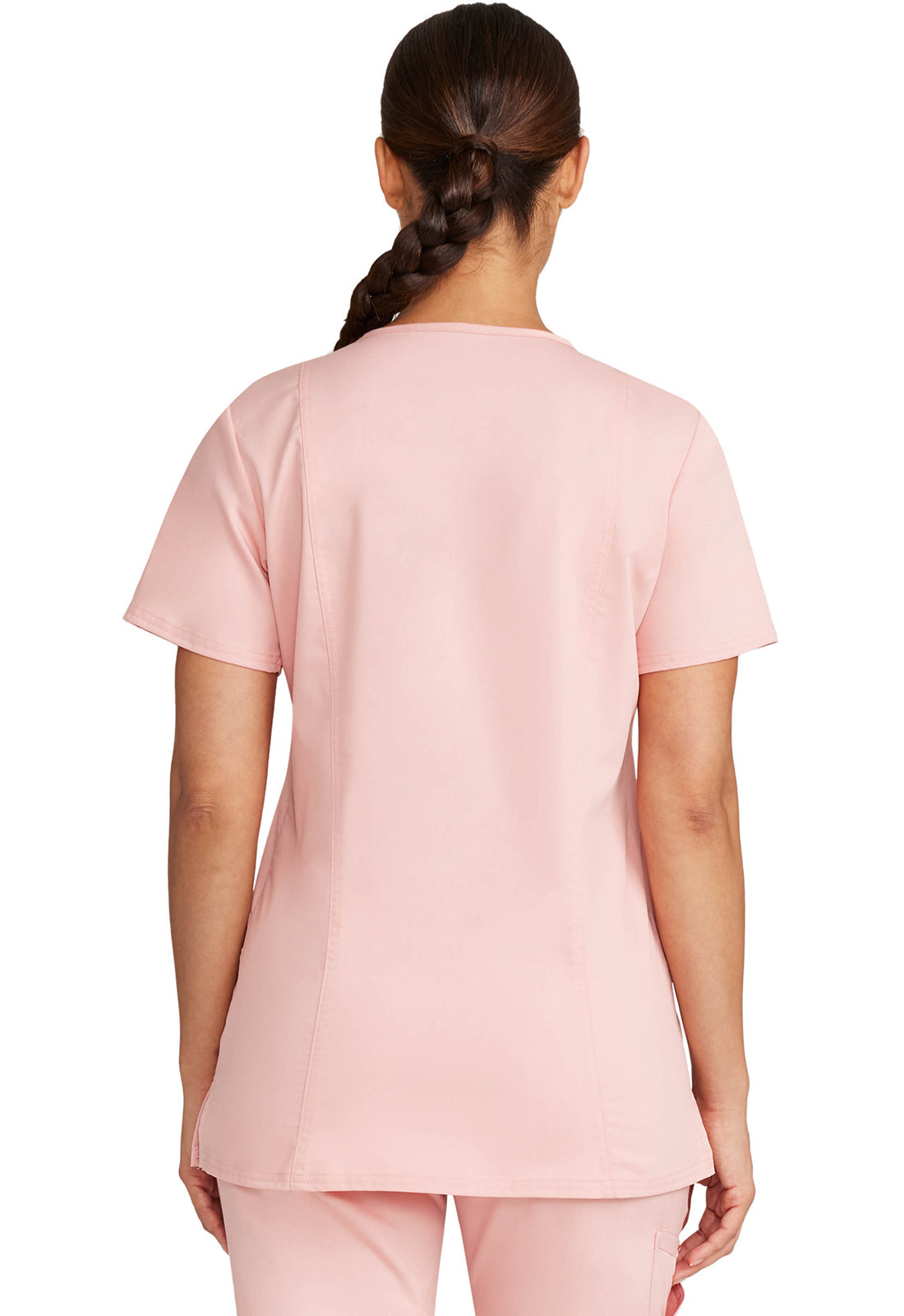 Revolution WW620 V-Neck Top Pink Essence Model Image Back | Cherokee Workwear