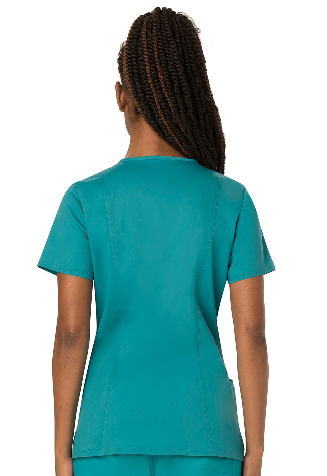 Revolution WW620 V-Neck Top Teal Blue Model Image Back | Cherokee Workwear