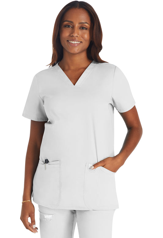 Revolution WW620 V-Neck Top White Model Image Front | Cherokee Workwear