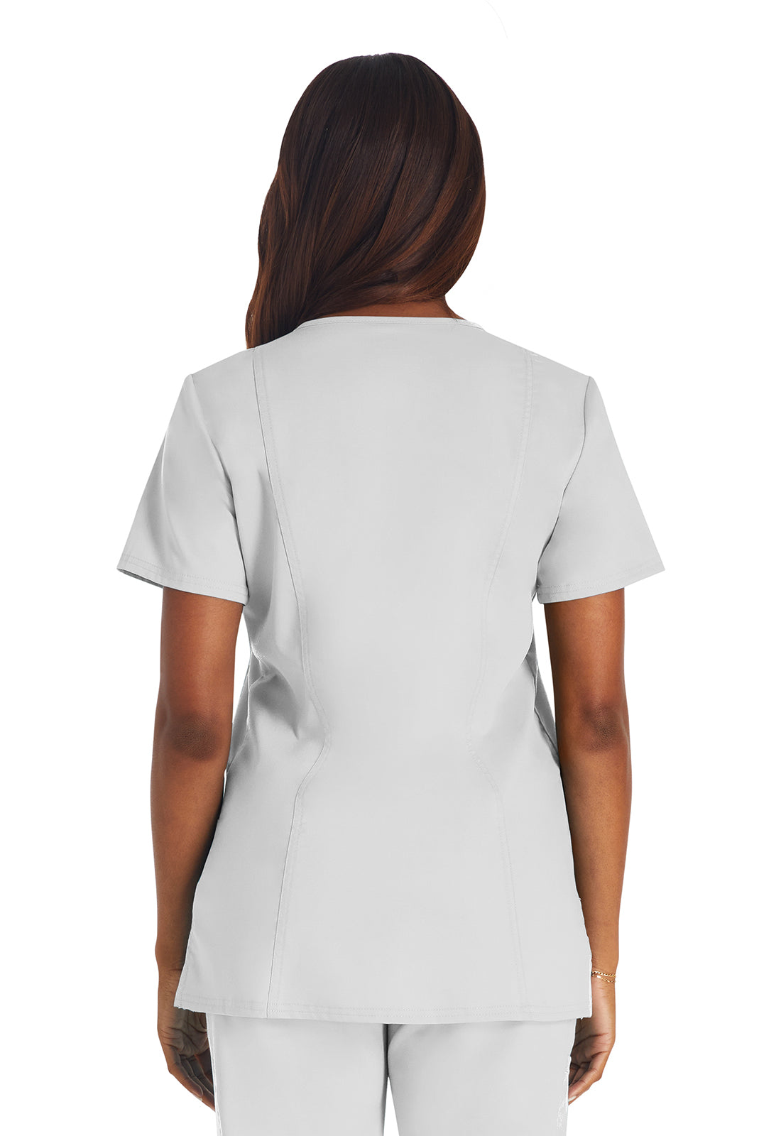 Revolution WW620 V-Neck Top White Model Image Back | Cherokee Workwear