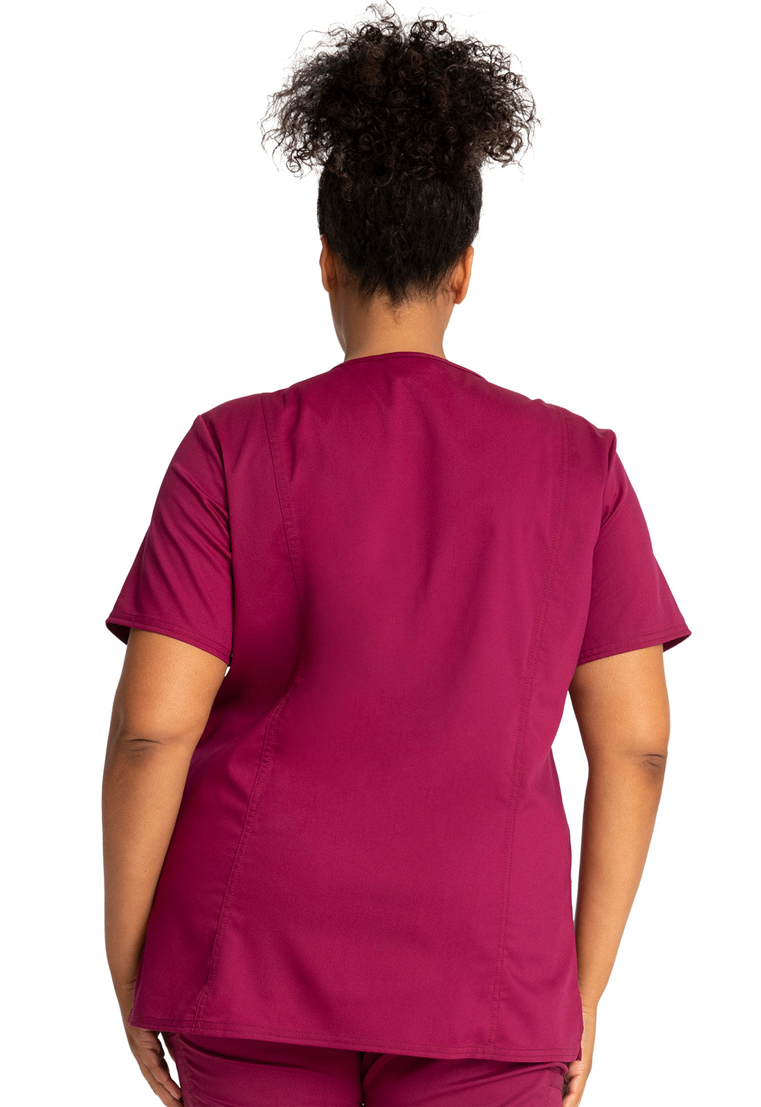 Revolution WW620 V-Neck Top Wine Model Image Back | Cherokee Workwear