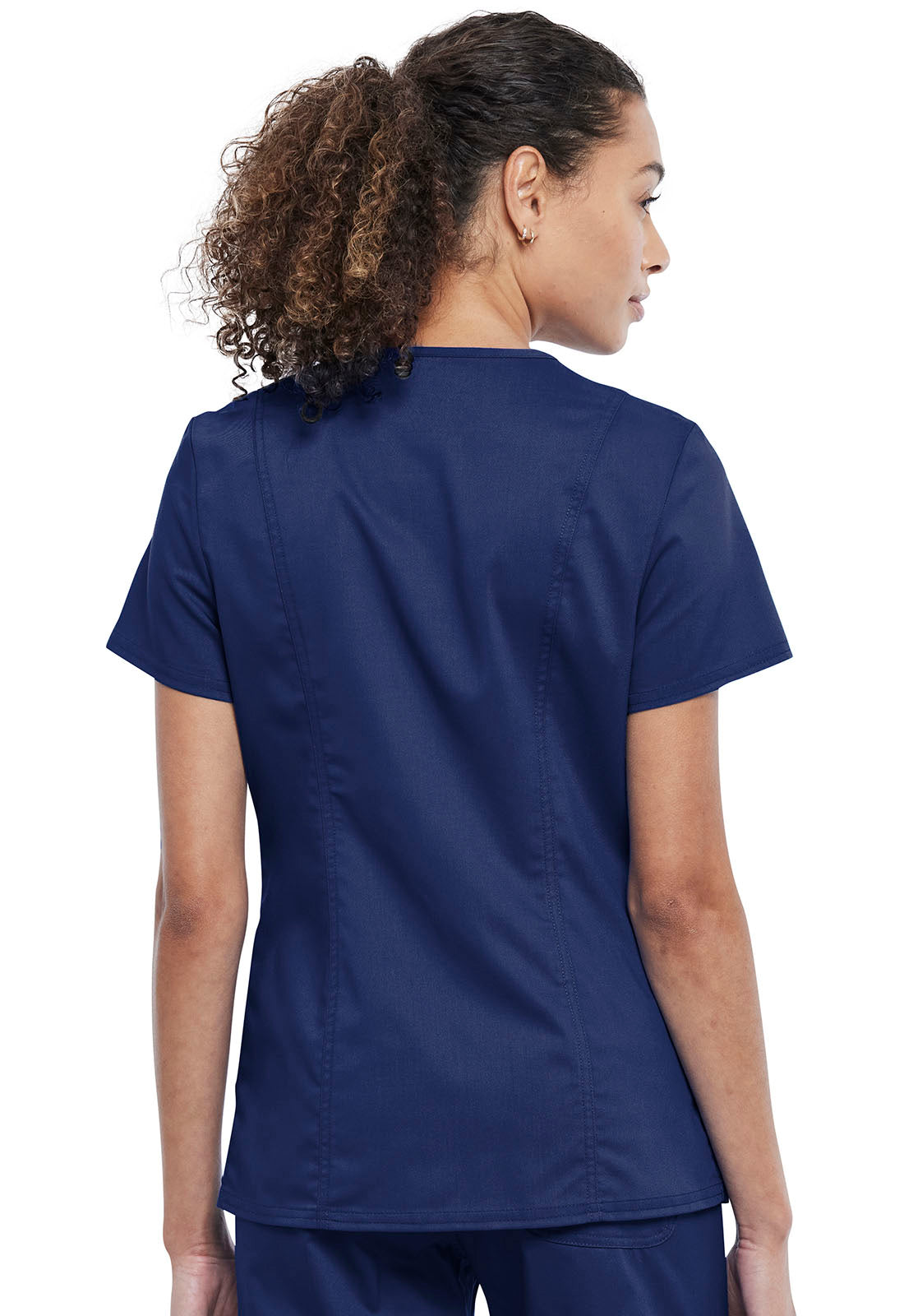 Revolution WW622 Snap Front V-Neck Top Navy Model Image Back | Cherokee Workwear