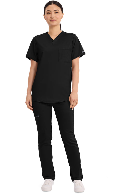 Workwear Revolution WW625 Unisex Unisex 1 Pocket Tuckable V-Neck Scrub Top Black