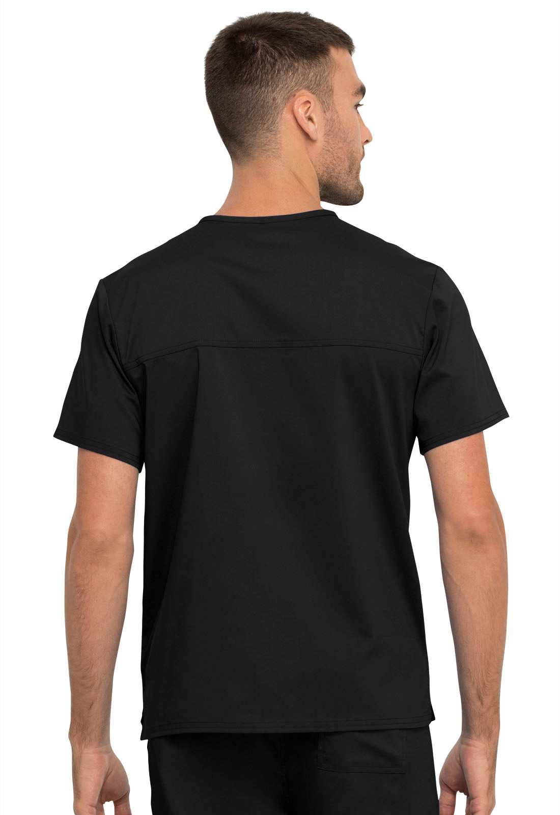 Revolution WW625 Unisex 1 Pocket Tuckable V-Neck Top Black Model Image Back | Cherokee Workwear