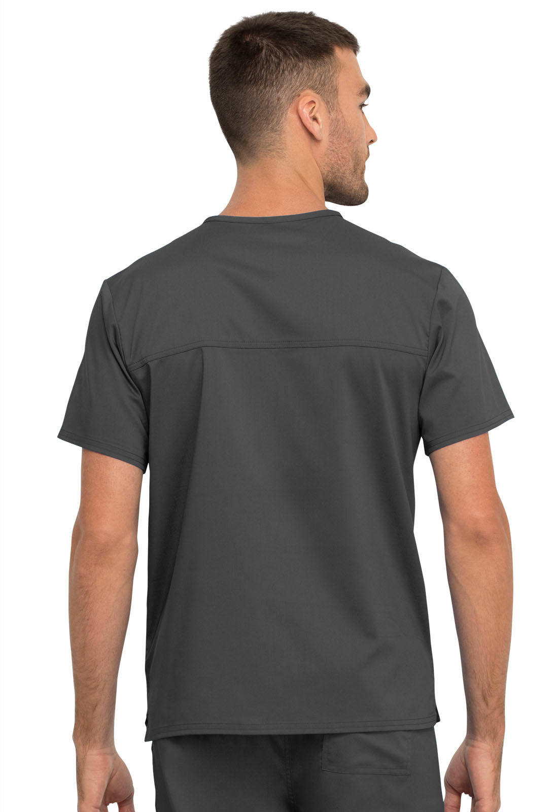 Revolution WW625 Unisex 1 Pocket Tuckable V-Neck Top Pewter Model Image Back | Cherokee Workwear