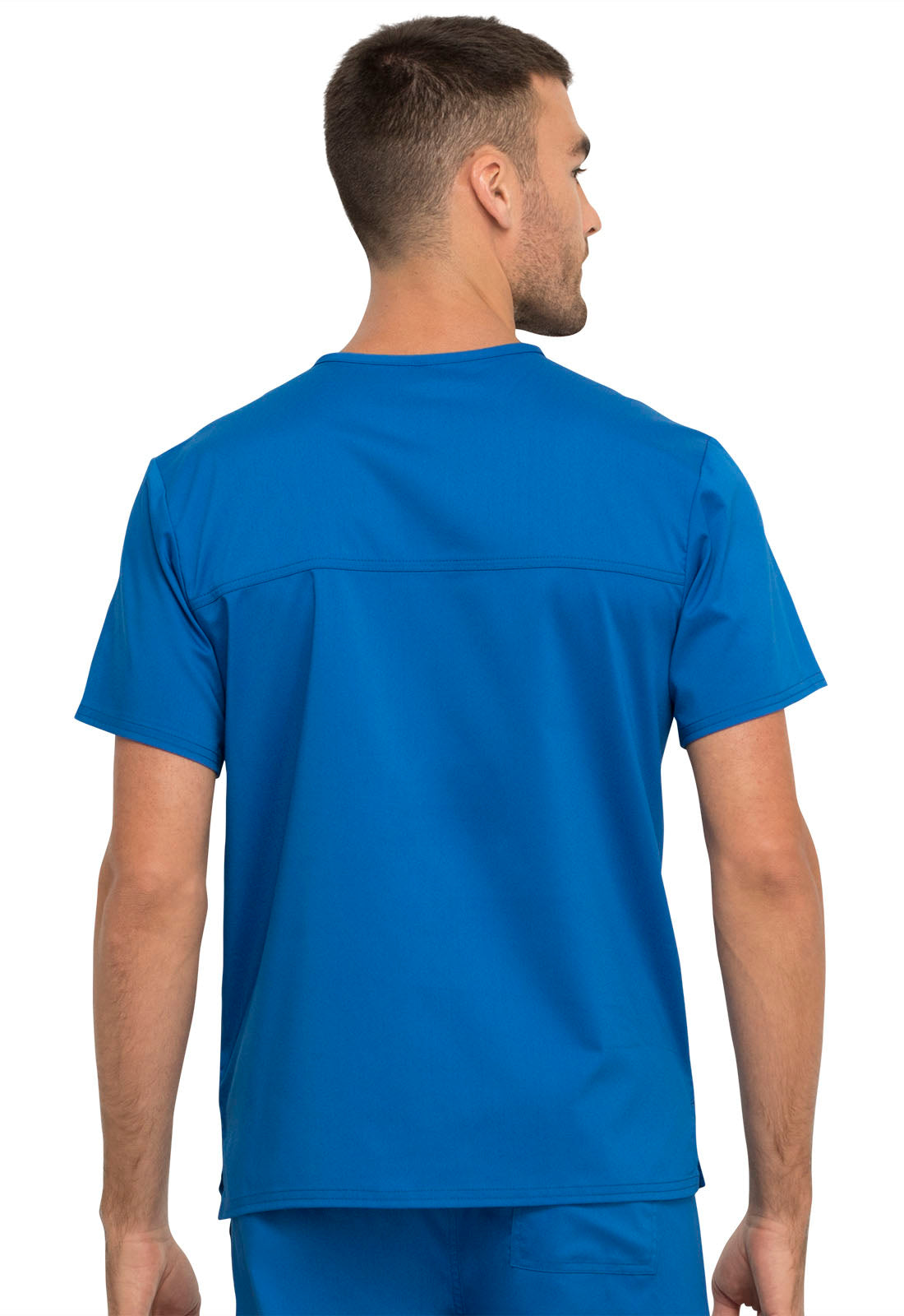 Revolution WW625 Unisex 1 Pocket Tuckable V-Neck Top Royal Model Image Back | Cherokee Workwear