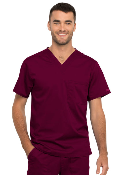 Revolution WW625 Unisex 1 Pocket Tuckable V-Neck Top Wine Model Image Front | Cherokee Workwear