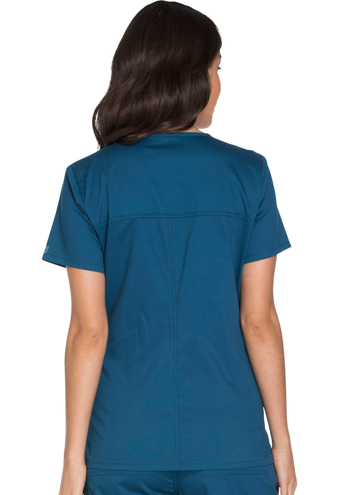 Core Stretch WW630 V-Neck Top Caribbean Blue Model Image Back | Cherokee Workwear