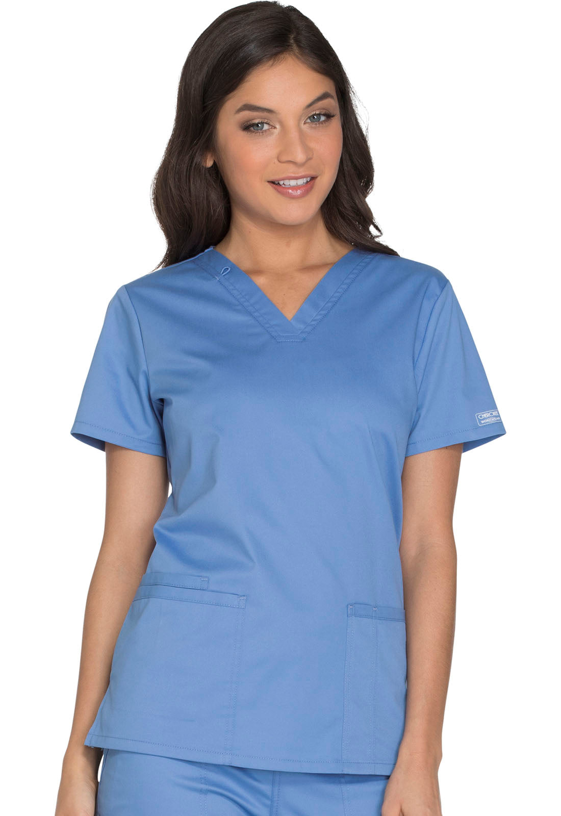 Core Stretch WW630 V-Neck Top Ciel Model Image Front | Cherokee Workwear