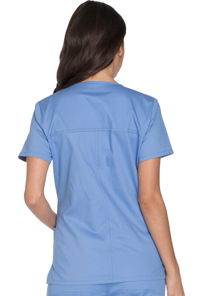 Core Stretch WW630 V-Neck Top Ciel Model Image Back | Cherokee Workwear