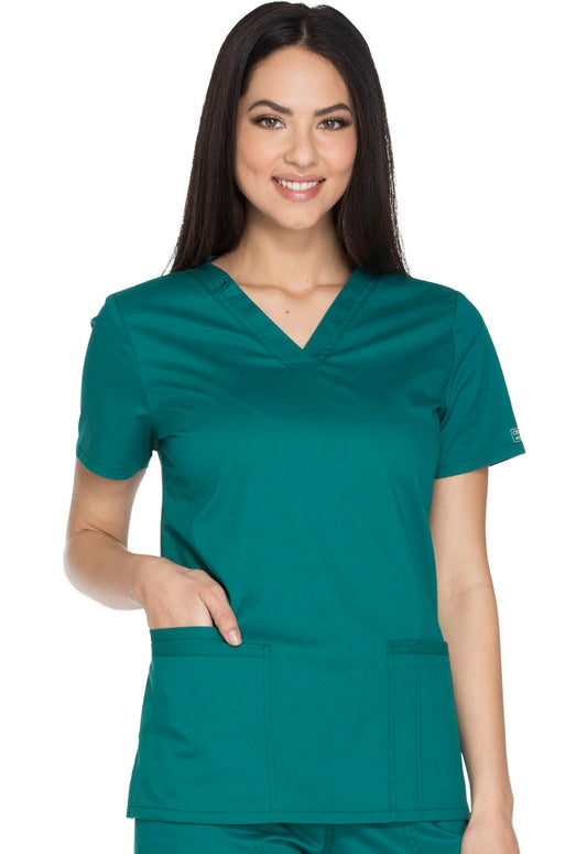 Core Stretch WW630 V-Neck Top Hunter Green Model Image Front | Cherokee Workwear