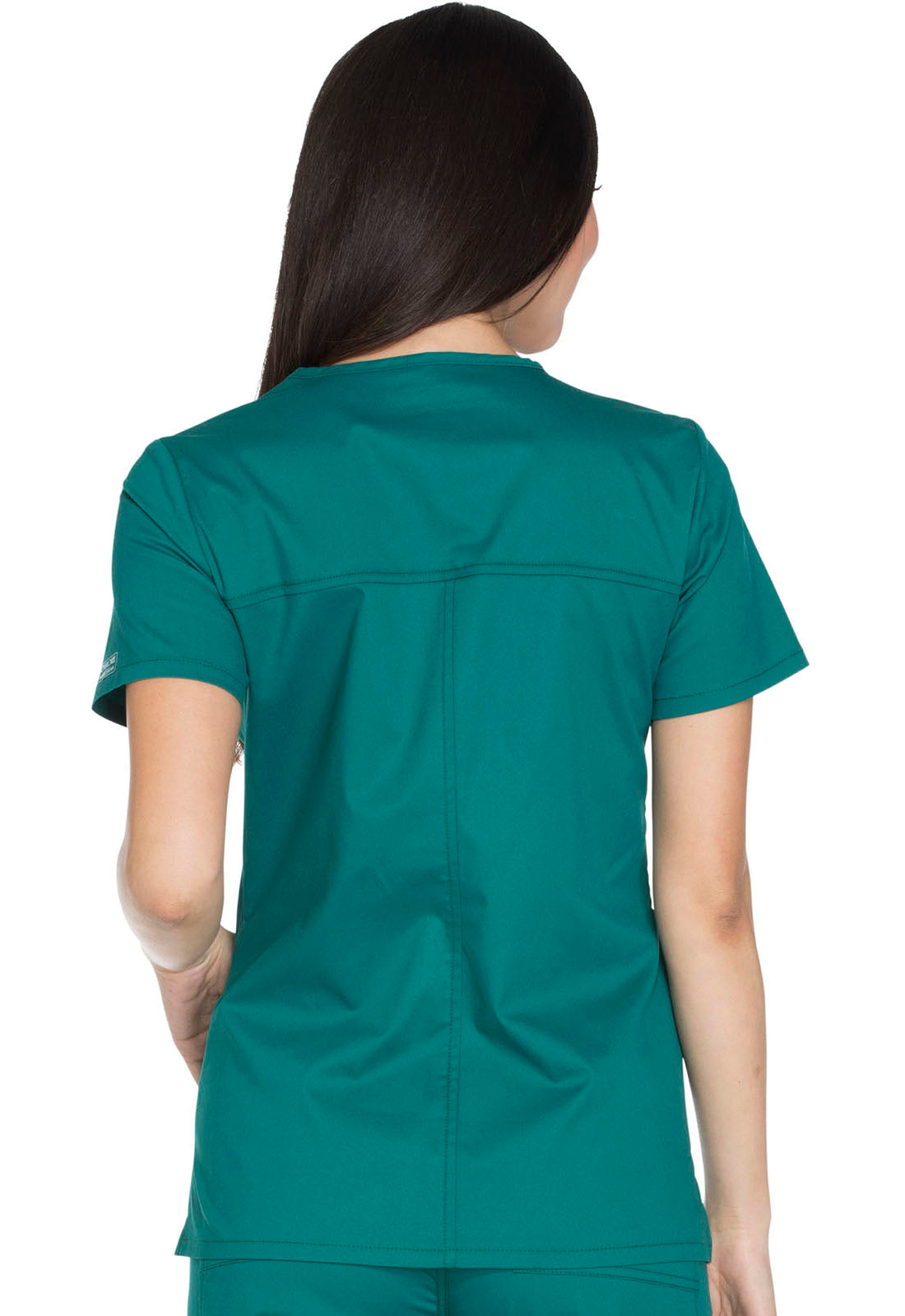 Core Stretch WW630 V-Neck Top Hunter Green Model Image Back | Cherokee Workwear