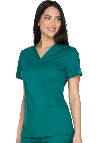 Core Stretch WW630 V-Neck Top Hunter Green Model Image Right Side | Cherokee Workwear