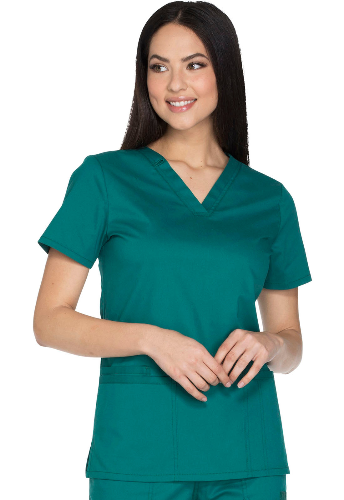 Core Stretch WW630 V-Neck Top Hunter Green Model Image Left Side | Cherokee Workwear