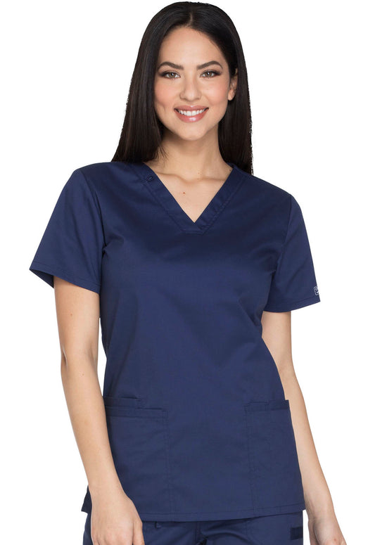 Core Stretch WW630 V-Neck Top Navy Model Image Front | Cherokee Workwear