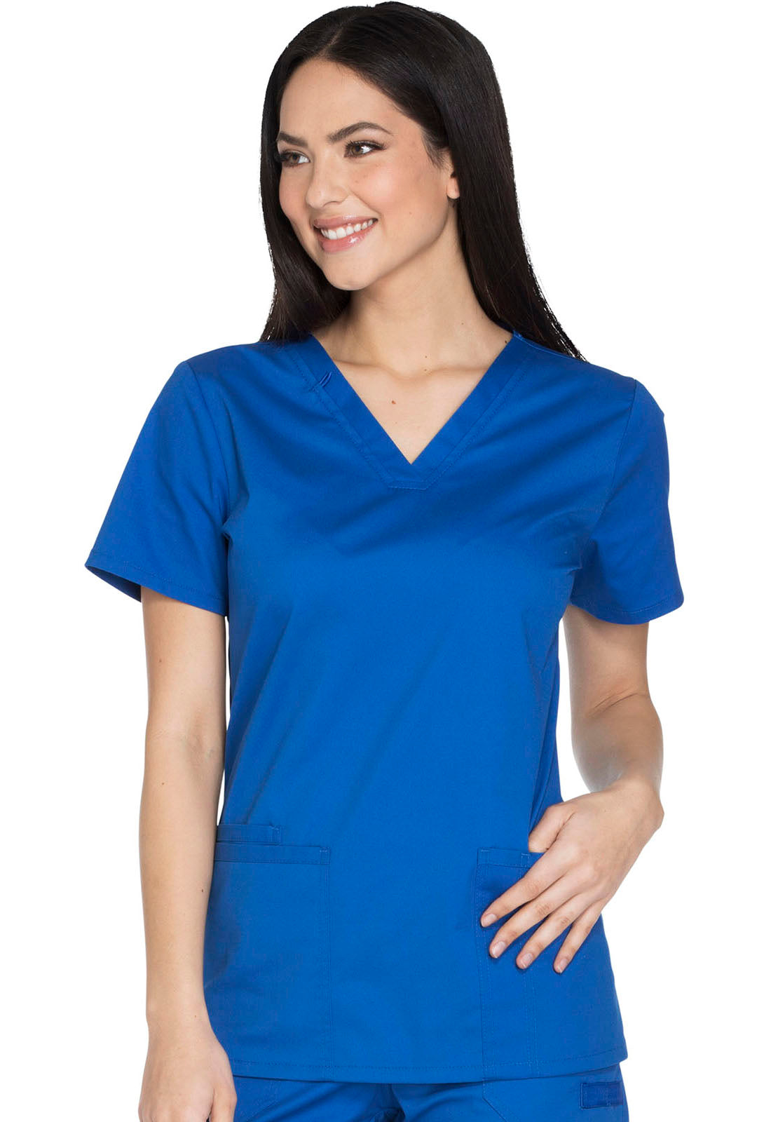 Core Stretch WW630 V-Neck Top Royal Model Image Right Side | Cherokee Workwear