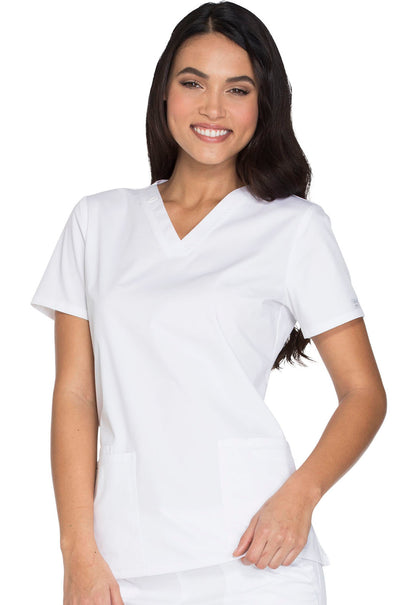 Core Stretch WW630 V-Neck Top White Model Image Right Side | Cherokee Workwear