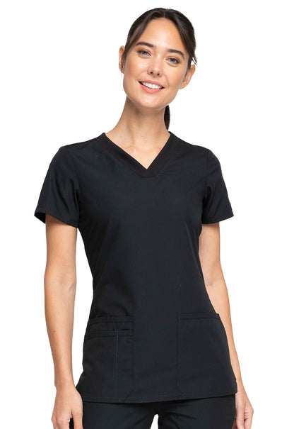 Originals WW645 V-Neck Top Black Model Image Front | Cherokee Workwear