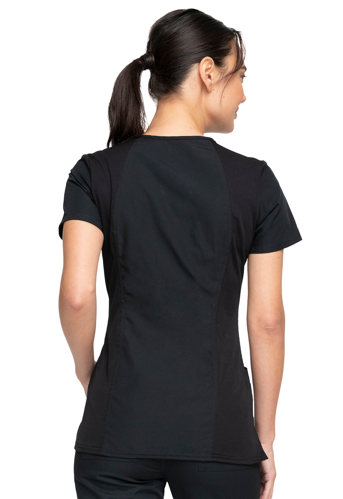 Originals WW645 V-Neck Top Black Model Image Back | Cherokee Workwear