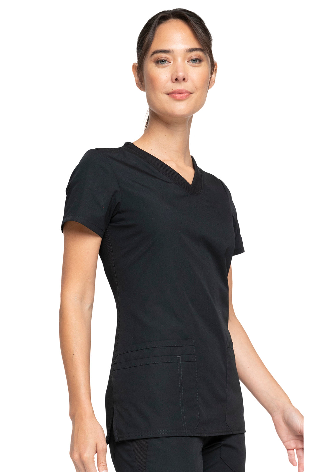 Originals WW645 V-Neck Top Black Model Image Left Side | Cherokee Workwear