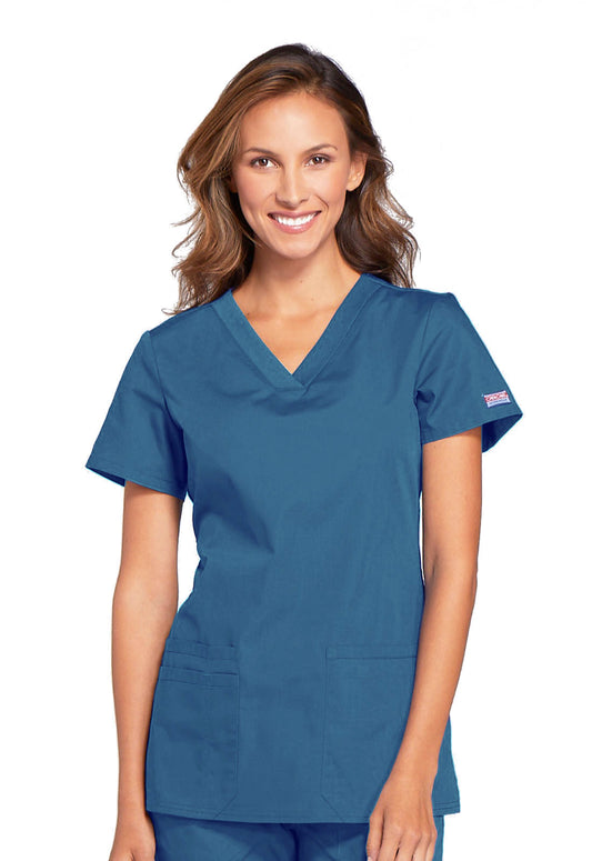 Originals WW645 V-Neck Top Caribbean Blue Model Image Front | Cherokee Workwear