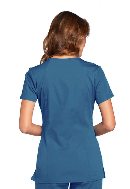 Originals WW645 V-Neck Top Caribbean Blue Model Image Back | Cherokee Workwear