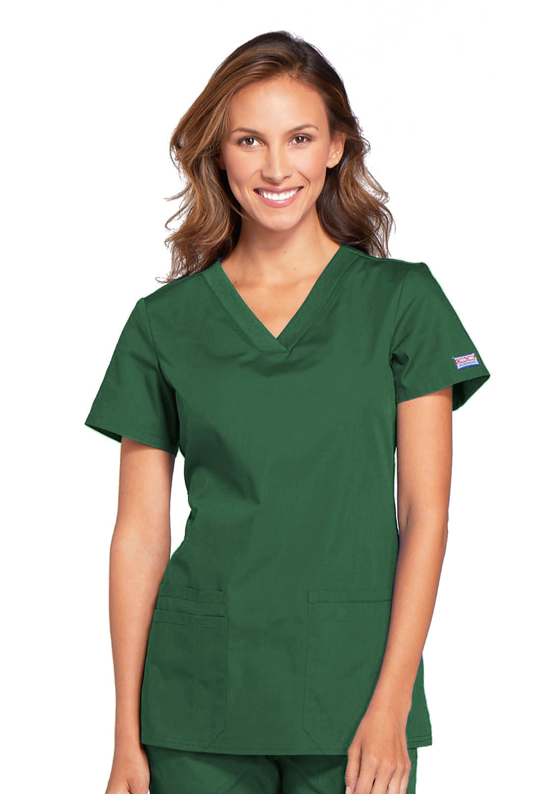 Originals WW645 V-Neck Top Hunter Green Model Image Front | Cherokee Workwear