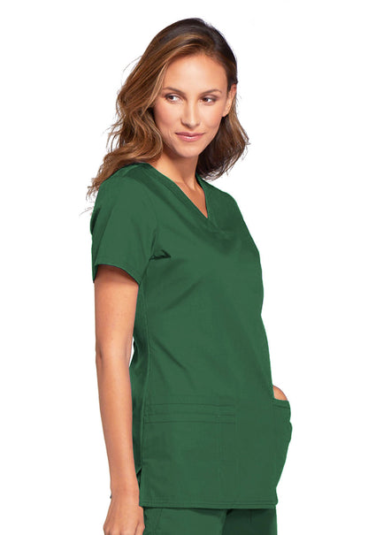 Originals WW645 V-Neck Top Hunter Green Model Image Left Side | Cherokee Workwear