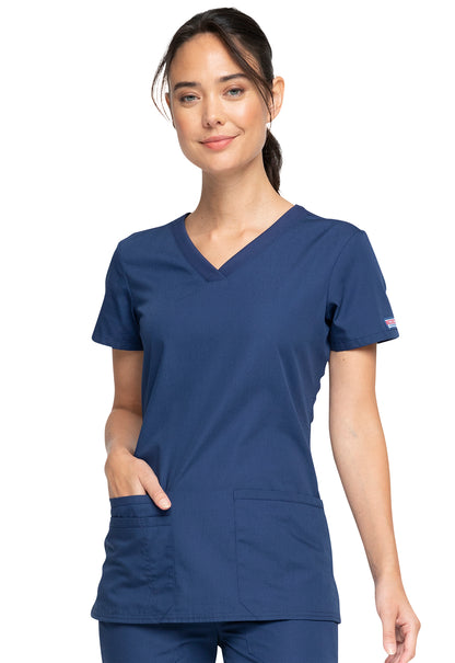 Originals WW645 V-Neck Top Navy Model Image Front | Cherokee Workwear