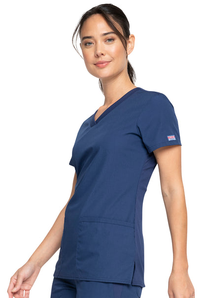 Originals WW645 V-Neck Top Navy Model Image Right Side | Cherokee Workwear