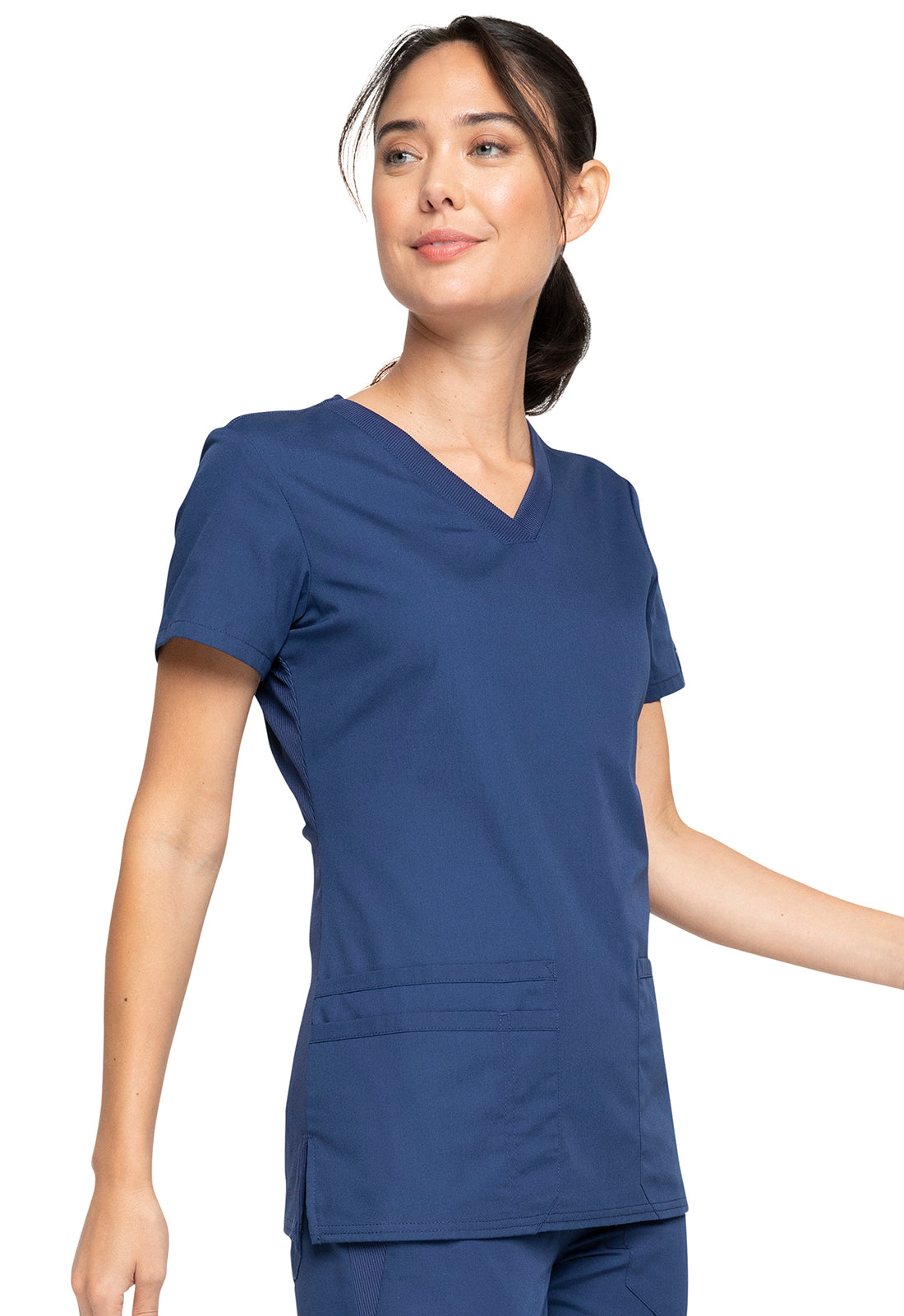 Originals WW645 V-Neck Top Navy Model Image Left Side | Cherokee Workwear