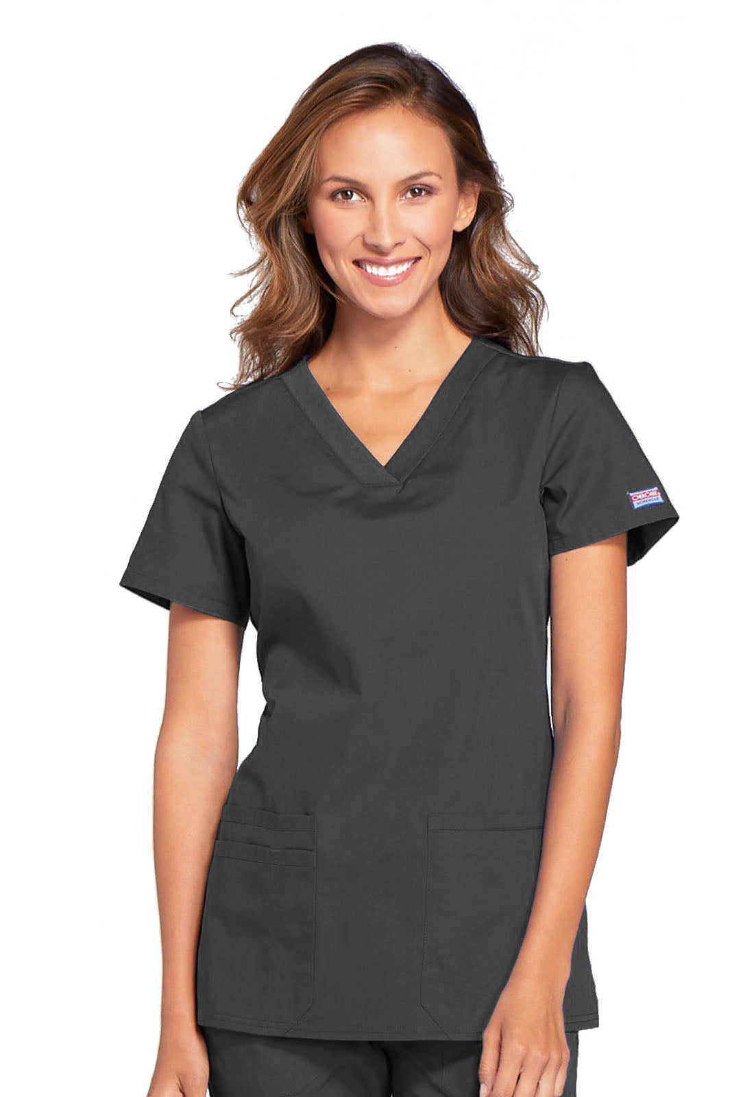 Originals WW645 V-Neck Top Pewter Model Image Front | Cherokee Workwear