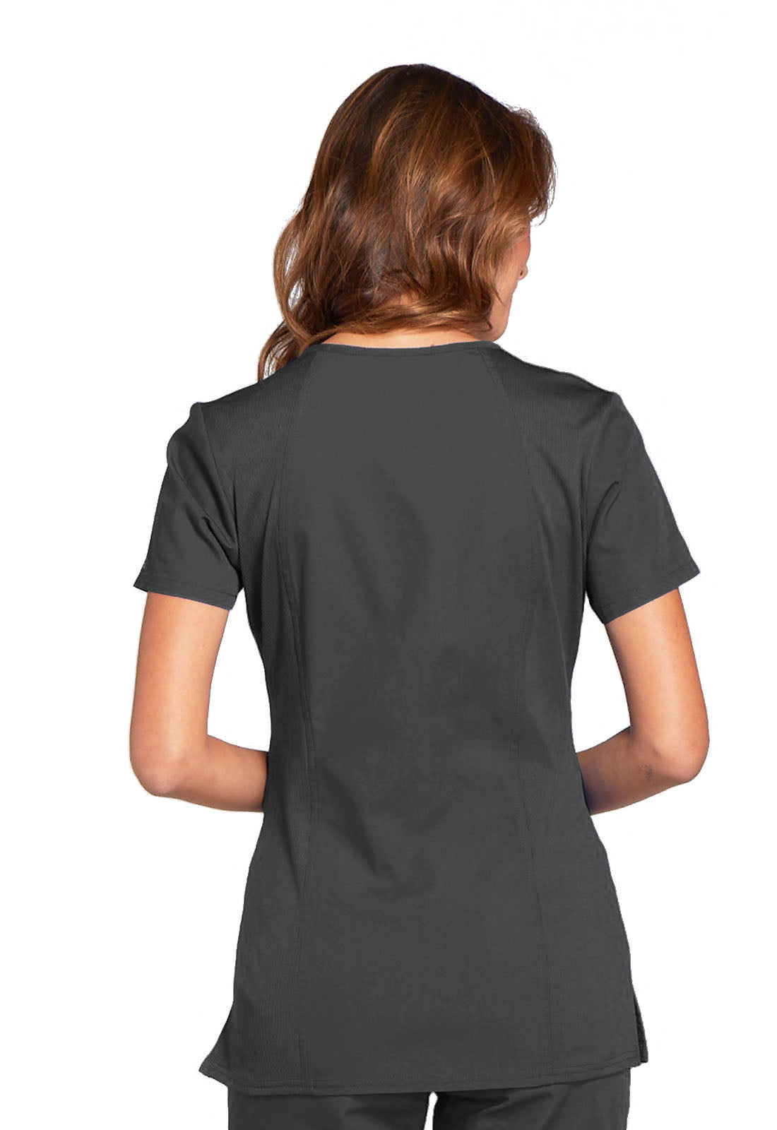 Originals WW645 V-Neck Top Pewter Model Image Back | Cherokee Workwear