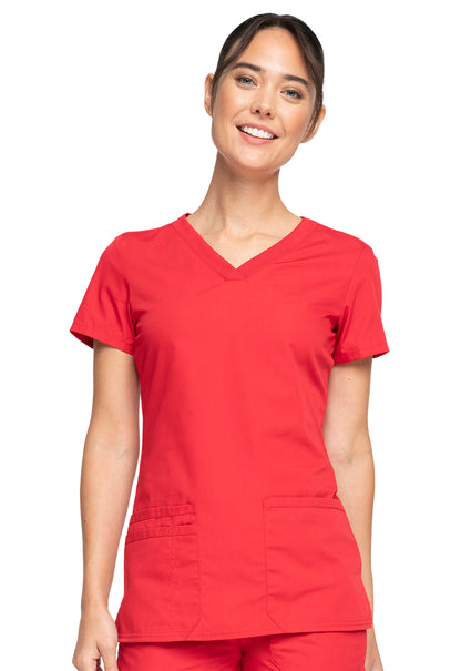 Originals WW645 V-Neck Top Red Model Image Front | Cherokee Workwear