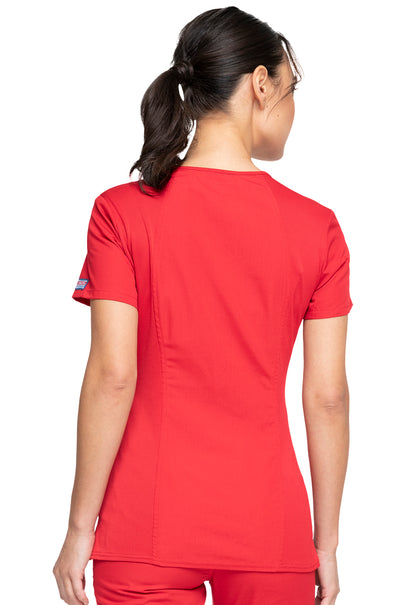 Originals WW645 V-Neck Top Red Model Image Back | Cherokee Workwear