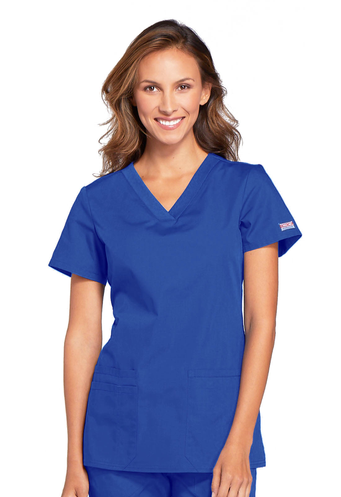 Originals WW645 V-Neck Top Royal Model Image Front | Cherokee Workwear