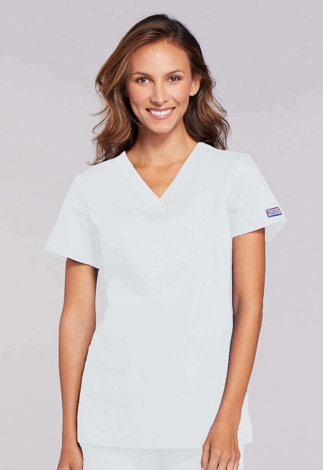 Originals WW645 V-Neck Top White Model Image Front | Cherokee Workwear